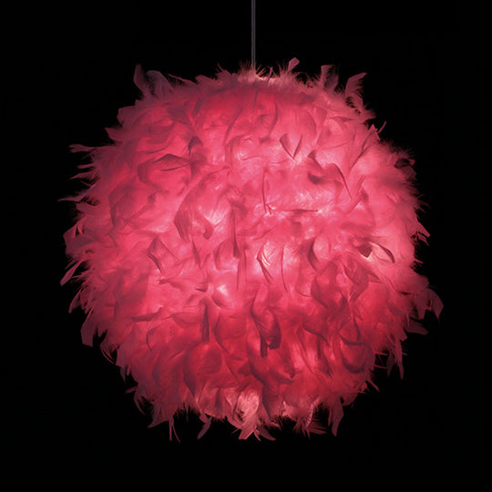 Modern Feather 1 Head Sphere Drop Pendant Ceiling Light (12"/14"/16" Width) - White/Pink/Rose Red