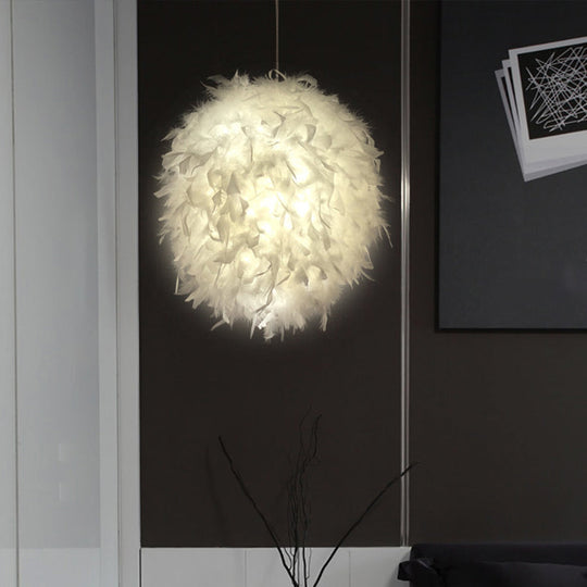 Simplicity White Pendant Light With Elegant Ellipse Feather Shade - Perfect For Dining Rooms 1-Light