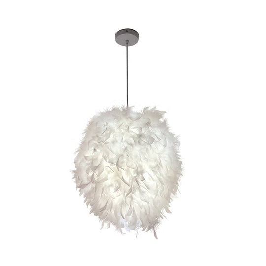 Simplicity White Hanging Pendant Light with Feather Shade - Perfect for Dining Rooms