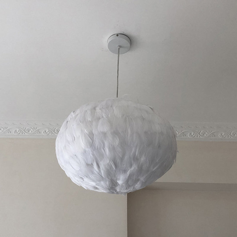 Feathered Globe Dining Room Pendant Lamp With 1 Bulb In Grey/White/Pink