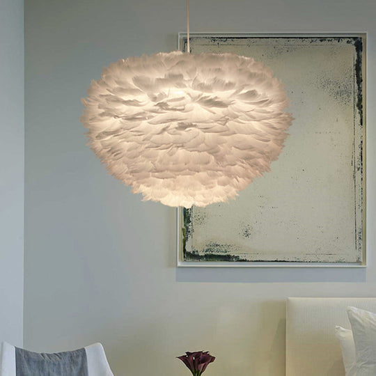 Minimalist White Sphere Pendulum Light - 14/18/21.5 Wide 1-Head Feather Down Pendant