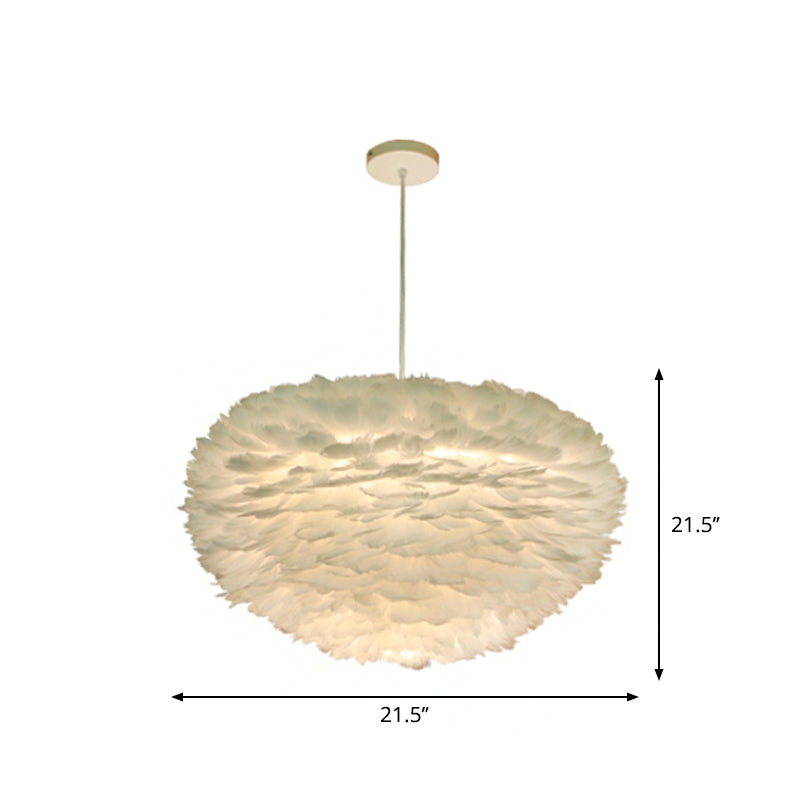 Minimalist White Sphere Pendulum Light - 14"/18"/21.5" Wide, 1-Head Feather Down Pendant