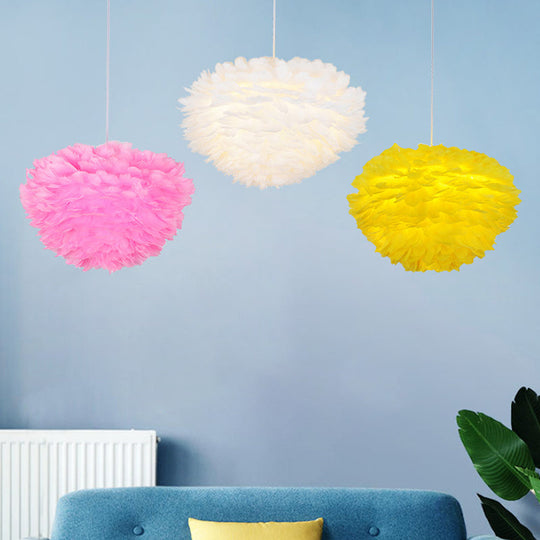 Luminaire suspendu à plumes blanches simples - Lampe de plafond à suspension simple et élégante pour salle à manger (12"/16" W)