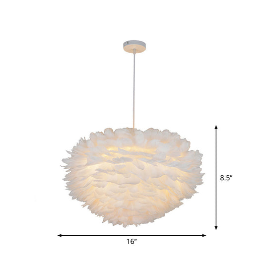 Luminaire suspendu à plumes blanches simples - Lampe de plafond à suspension simple et élégante pour salle à manger (12"/16" W)