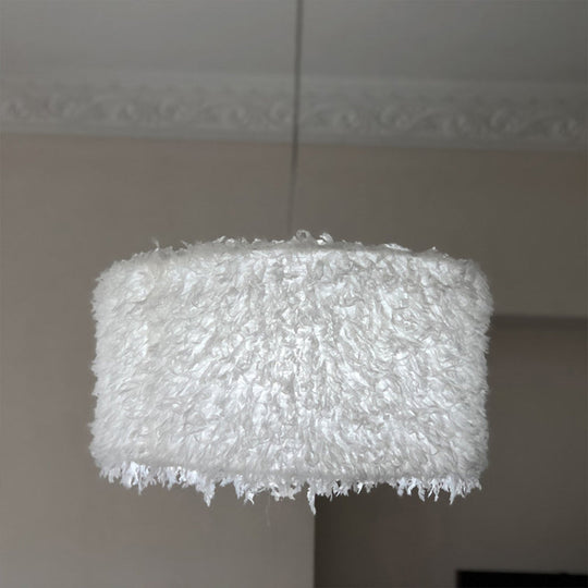 Lampe à suspension à plumes rose/blanc nordique - 1 ampoule, design cylindrique/tambour - largeur 5,5"/8"/14"