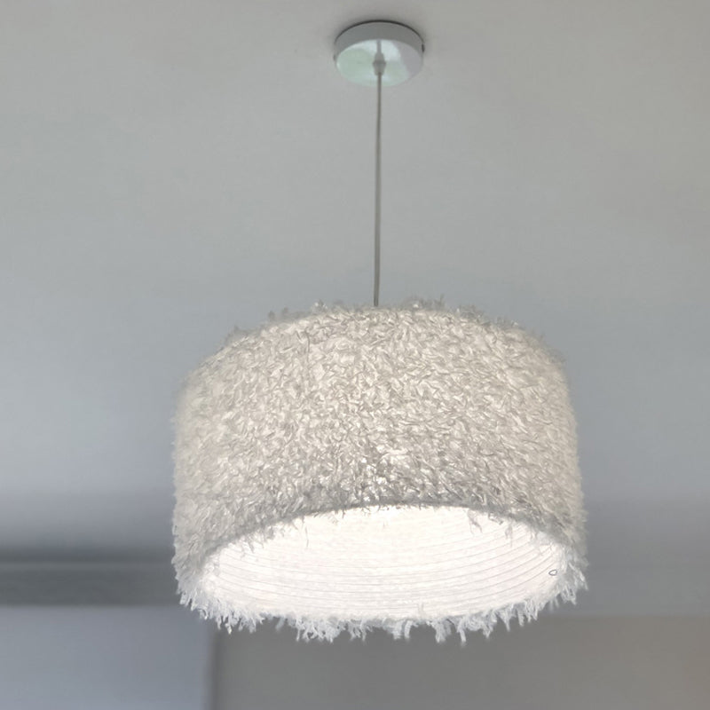 Lampe à suspension à plumes rose/blanc nordique - 1 ampoule, design cylindrique/tambour - largeur 5,5"/8"/14"