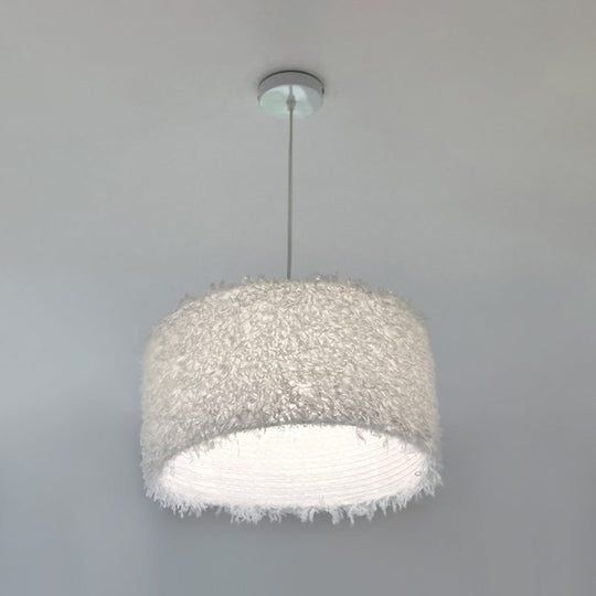 Lampe à suspension à plumes rose/blanc nordique - 1 ampoule, design cylindrique/tambour - largeur 5,5"/8"/14"