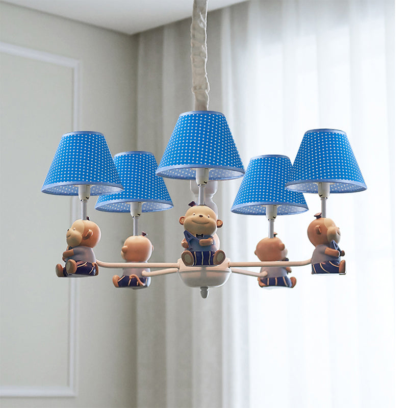 Blue Monkey Chandelier: Adorable Fabric And Metal Pendant Lighting With 5 Lights For Kids Bedroom