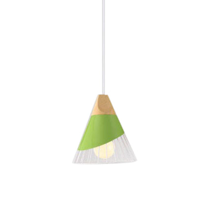 Modern Cone Pendant Light With Aluminum And Wood Design - Black/Blue Ideal For Dining Table Green