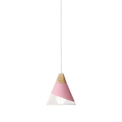 Modern Cone Pendant Light With Aluminum And Wood Design - Black/Blue Ideal For Dining Table Pink
