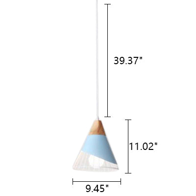 Modern Cone Pendant Light With Aluminum And Wood Design - Black/Blue Ideal For Dining Table Blue
