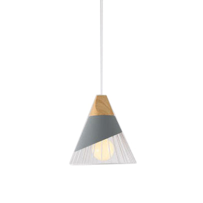 Modern Cone Pendant Light - Aluminum & Wood - Black/Blue - Ideal for Dining Table