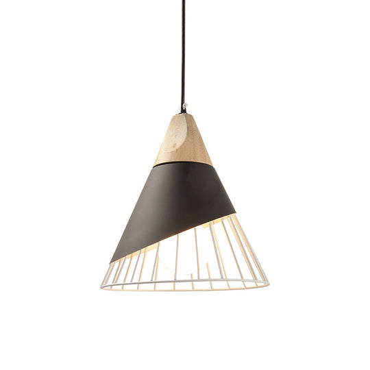 Modern Cone Pendant Light - Aluminum & Wood - Black/Blue - Ideal for Dining Table