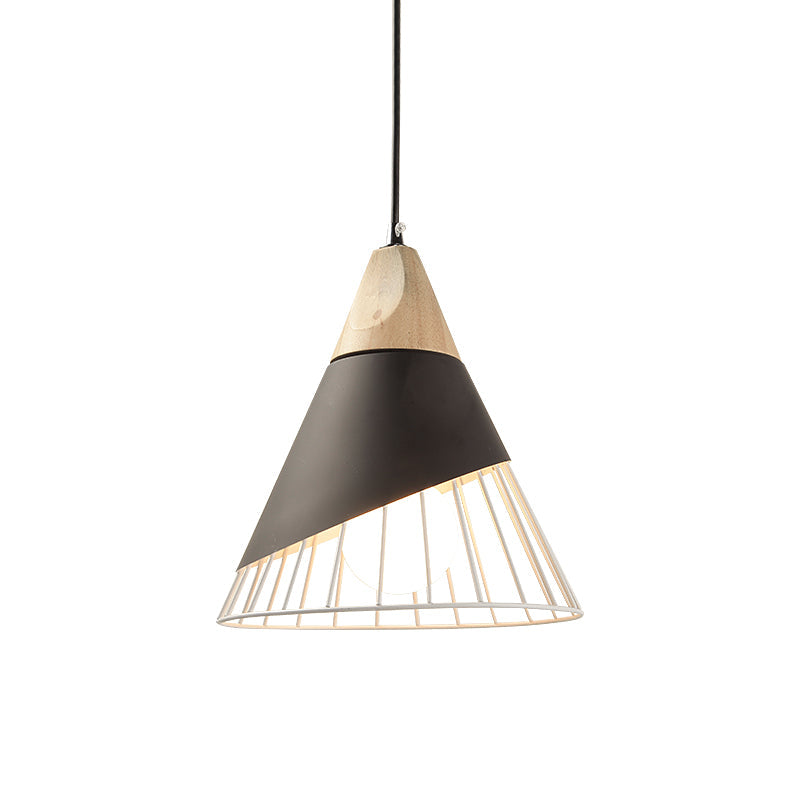 Modern Cone Pendant Light With Aluminum And Wood Design - Black/Blue Ideal For Dining Table Black