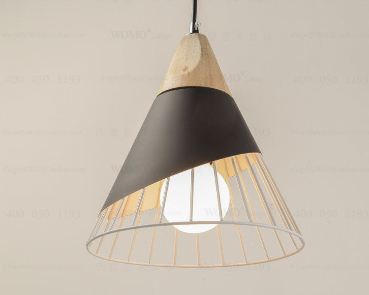 Modern Cone Pendant Light - Aluminum & Wood - Black/Blue - Ideal for Dining Table