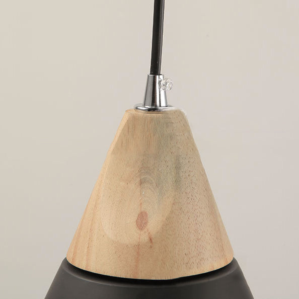 Modern Cone Pendant Light - Aluminum & Wood - Black/Blue - Ideal for Dining Table