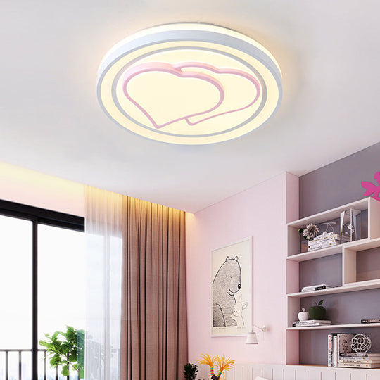 Girls Pink Cartoon LED Ceiling Lamp with Cute Pattern Acrylic Flush Mount Light