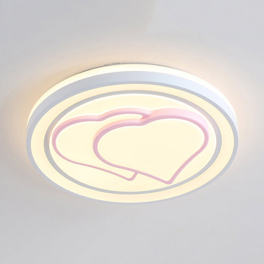 Girls Pink Cartoon LED Ceiling Lamp with Cute Pattern Acrylic Flush Mount Light