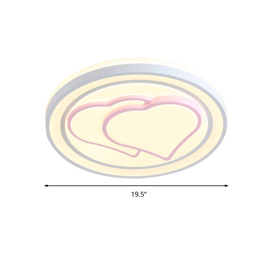 Girls Pink Cartoon LED Ceiling Lamp with Cute Pattern Acrylic Flush Mount Light