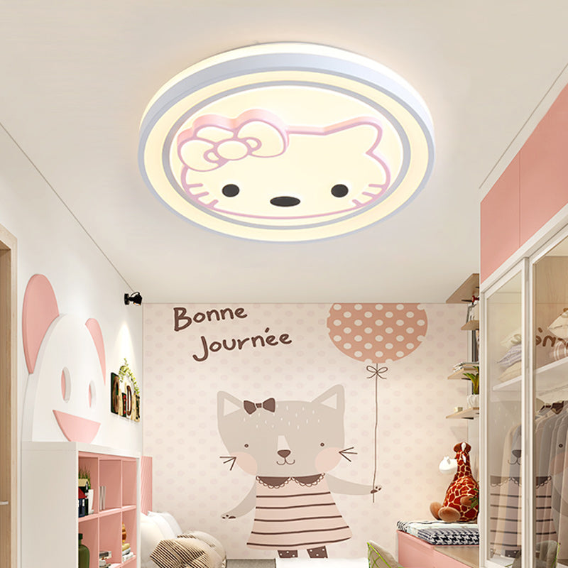 Girls Pink Cartoon LED Ceiling Lamp with Cute Pattern Acrylic Flush Mount Light