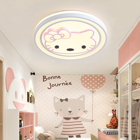 Girls Pink Cartoon LED Ceiling Lamp with Cute Pattern Acrylic Flush Mount Light