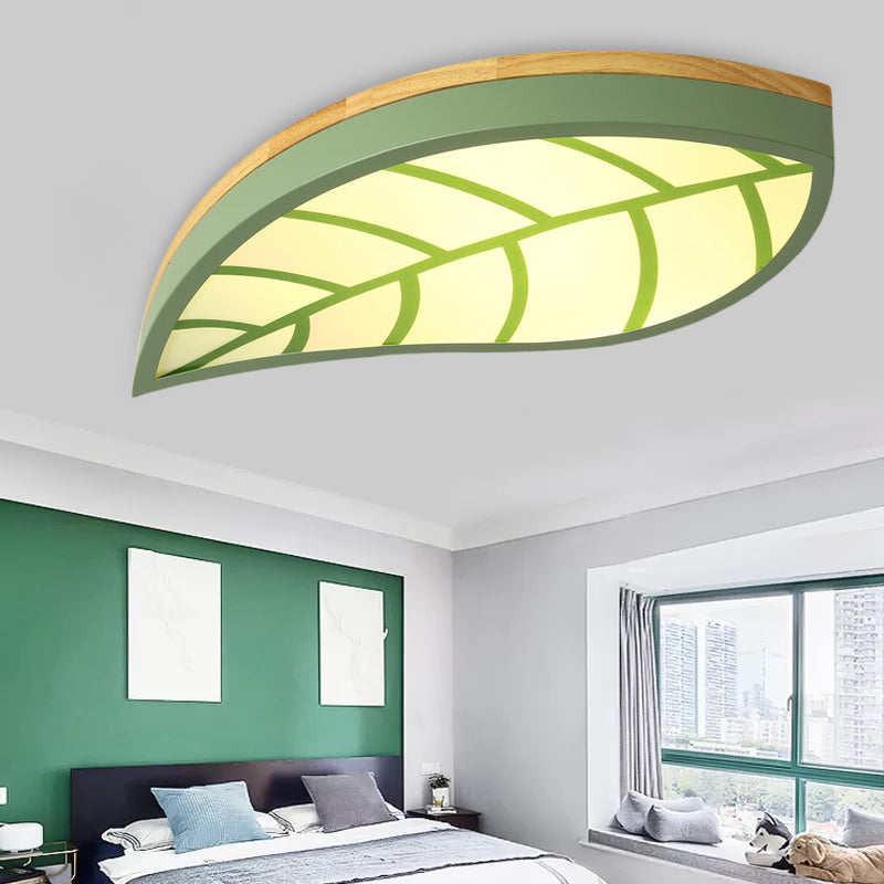 Cartoon Macaron LED Ceiling Light for Child Bedroom - Metal Acrylic Leaf Design