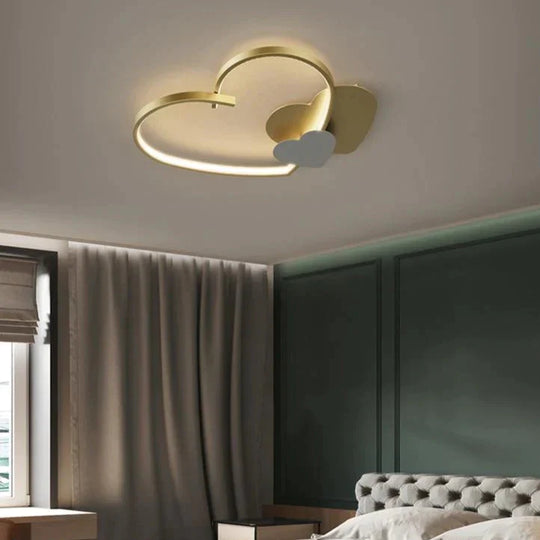 Modern Copper Heart-Shaped LED Ceiling Lamp for Bedroom or Living Room