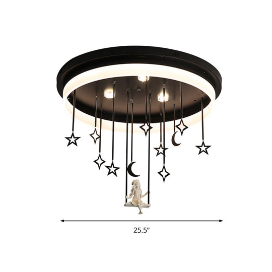 Romantic Black Circle Flush Ceiling Light with Star and Fairy Acrylic LED Lamp - Ideal for Boutiques