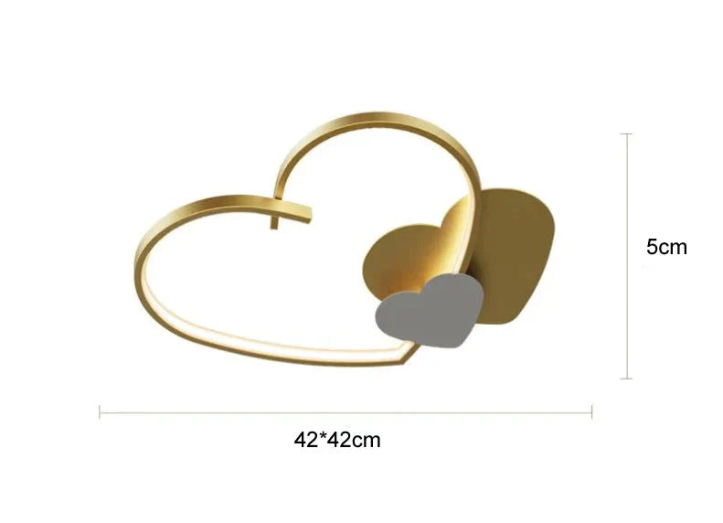 Modern Copper Heart-Shaped LED Ceiling Lamp for Bedroom or Living Room