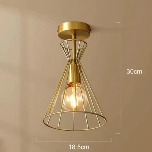 American All-Copper Balcony Ceiling Lamp – Surface-Mounted Fixture with Glass Shade