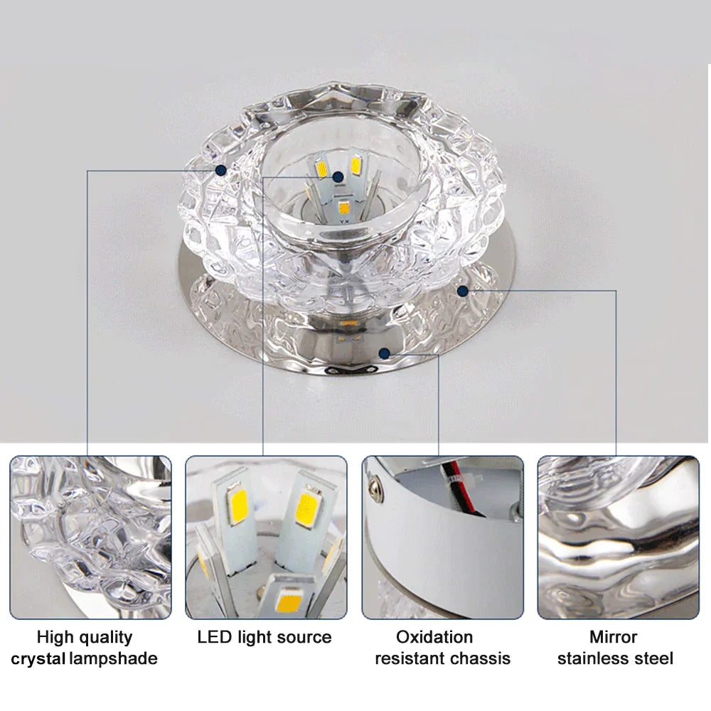 Modern LED Chip Crystal Aisle Lamp Solid Stainless Steel Base Surface Mounted Ceiling Lamp For Living Room Corridor