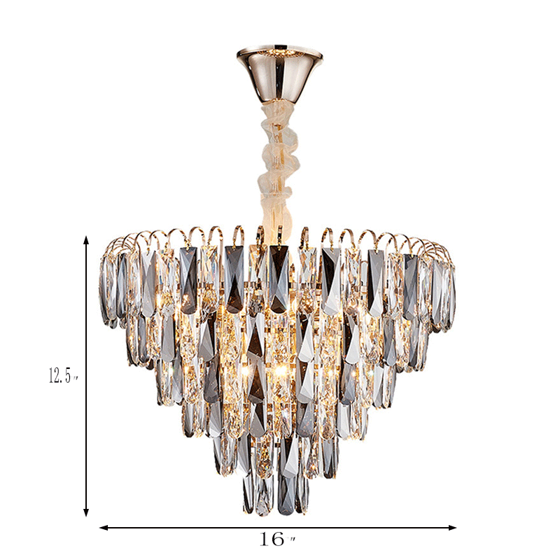 Lustre contemporain en cristal doré - Plafonnier conique à 4 lumières