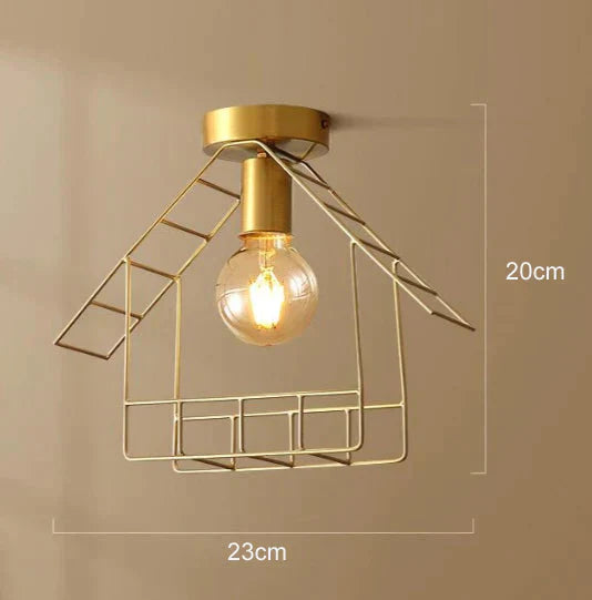 American All-Copper Balcony Ceiling Lamp – Surface-Mounted Fixture with Glass Shade