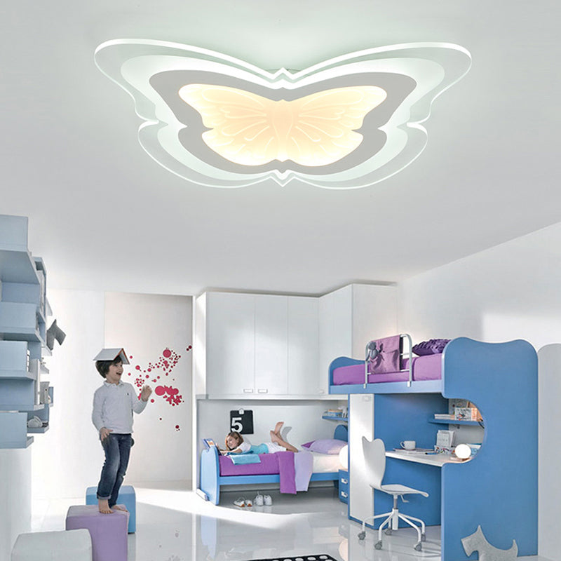 Butterfly LED Ceiling Light for Kindergarten Hallway - White, Insect-themed, Acrylic Flush Mount