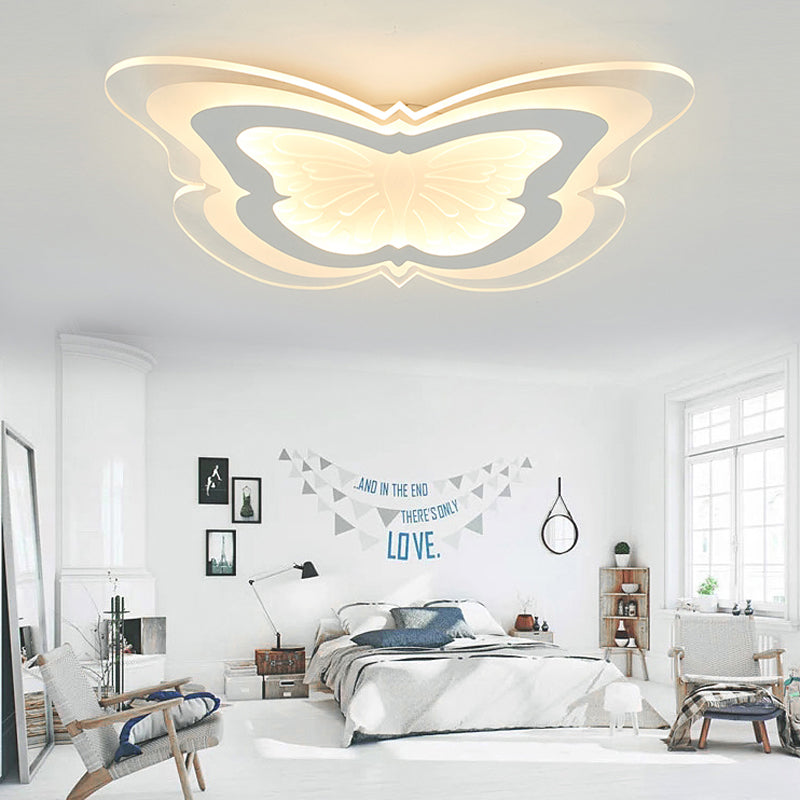 Butterfly LED Ceiling Light for Kindergarten Hallway - White, Insect-themed, Acrylic Flush Mount