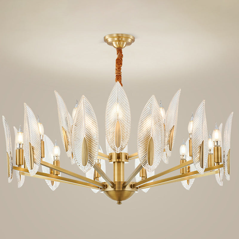 Postmodern Crystal Living Room Chandelier: Leaf-Shaped, Brass Finish, 6/8/18 Lights