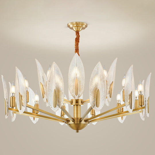 Postmodern Crystal Living Room Chandelier: Leaf-Shaped, Brass Finish, 6/8/18 Lights