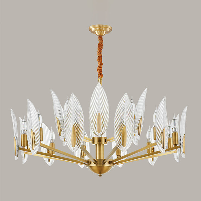 Postmodern Crystal Living Room Chandelier: Leaf-Shaped, Brass Finish, 6/8/18 Lights