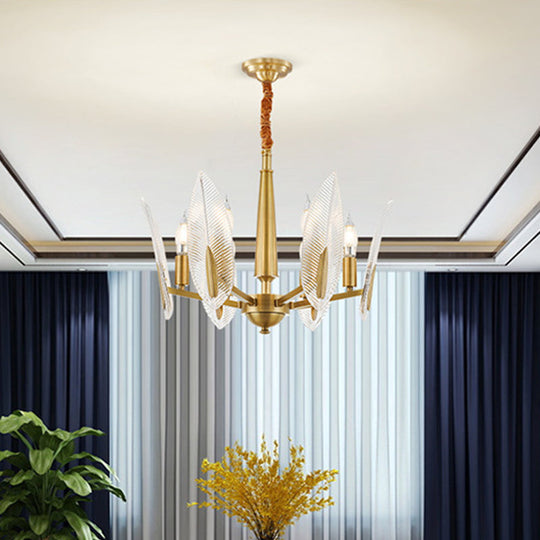 Postmodern Crystal Leaf Chandelier - Brass Hanging Lamp With 6/8/18 Lights For Living Room 6 /