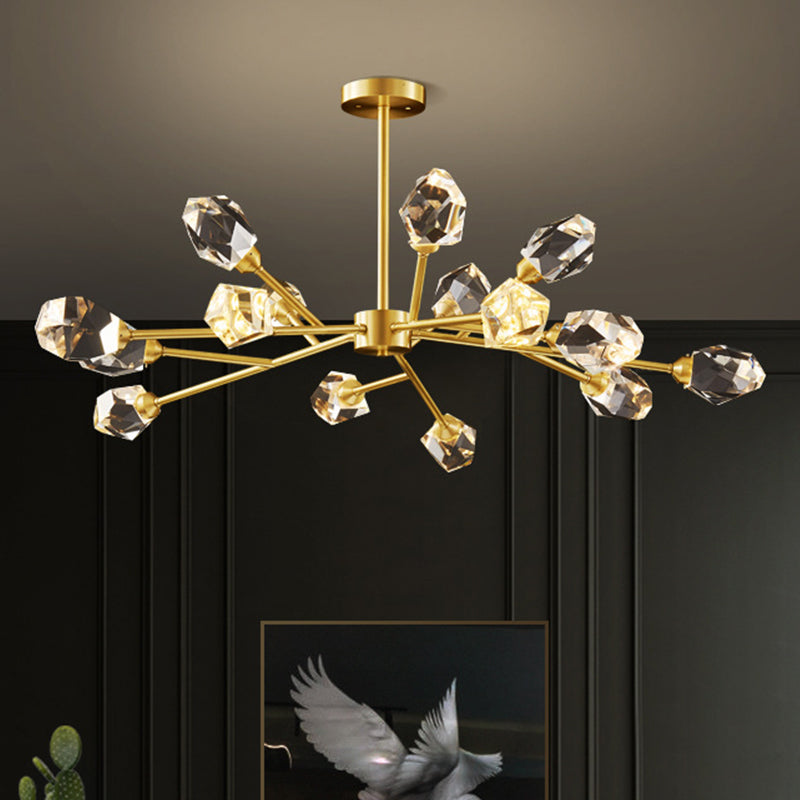 Modern Gold K9 Crystal Gem Chandelier - 6/9/18-Head Living Room Ceiling Lamp