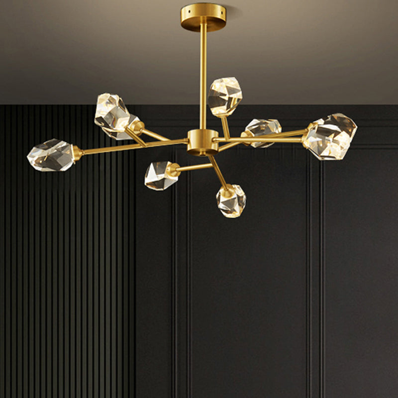 Modern Gold K9 Crystal Gem Chandelier - 6/9/18-Head Living Room Ceiling Lamp