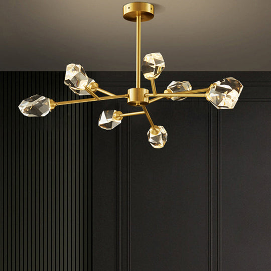 Modern Gold K9 Crystal Gem Chandelier - 6/9/18-Head Living Room Ceiling Lamp