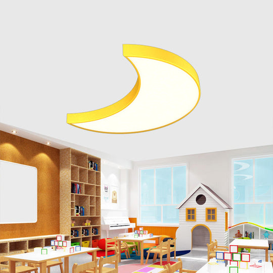 Modern LED Flushmount Ceiling Light for Playroom - Creative Crescent Design, Acrylic Material