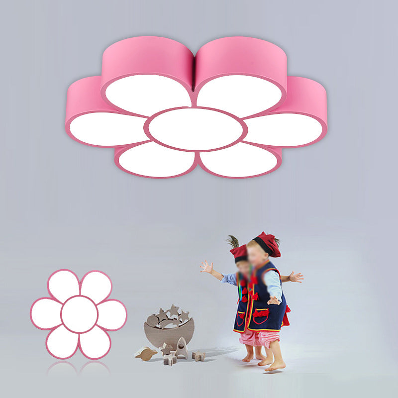 Adorable Girls Bedroom LED Ceiling Light with Cartoon Flush Mount Lamp and Flower Acrylic Shade