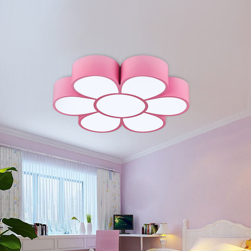Adorable Girls Bedroom LED Ceiling Light with Cartoon Flush Mount Lamp and Flower Acrylic Shade