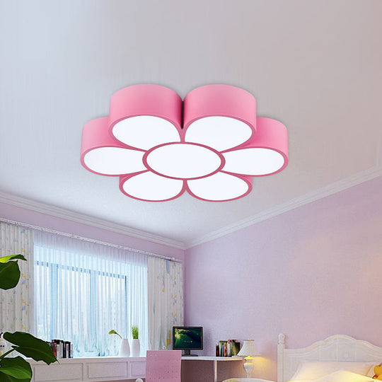 Adorable Girls Bedroom LED Ceiling Light with Cartoon Flush Mount Lamp and Flower Acrylic Shade