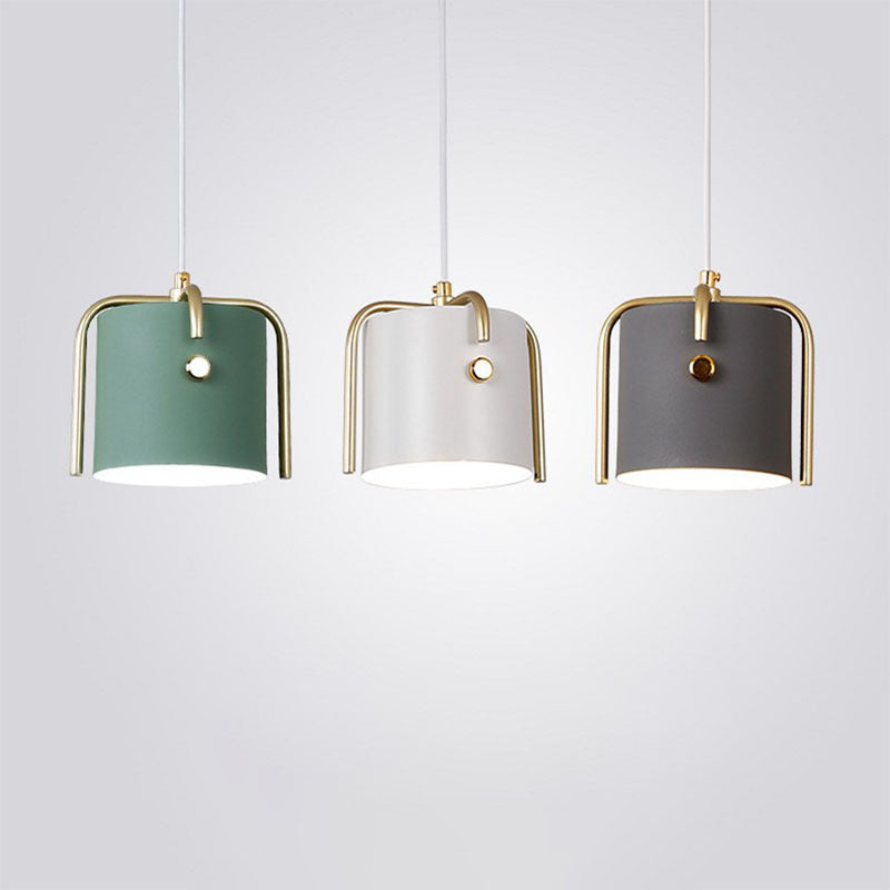 Modernist Metal Pendant Lamp with Bucket Shade – Cross Top, 1 Head – Dining Room Hanging Kit