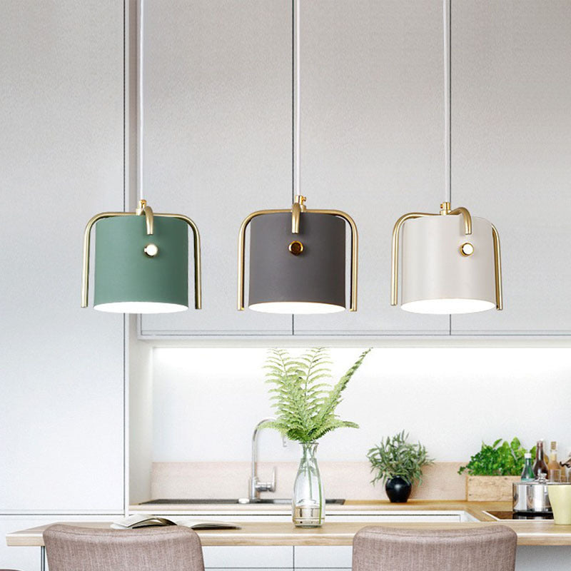 Modernist Metal Pendant Lamp with Bucket Shade – Cross Top, 1 Head – Dining Room Hanging Kit