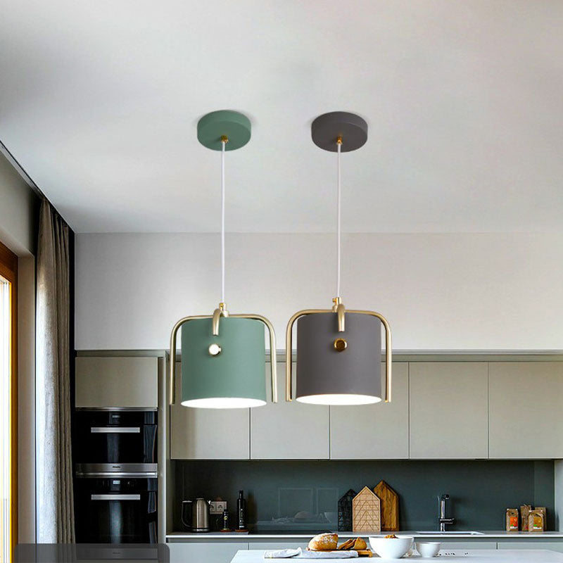 Modernist Metal Pendant Lamp with Bucket Shade – Cross Top, 1 Head – Dining Room Hanging Kit