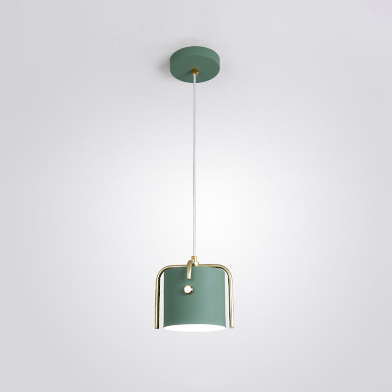Modernist Metal Pendant Lamp with Bucket Shade – Cross Top, 1 Head – Dining Room Hanging Kit